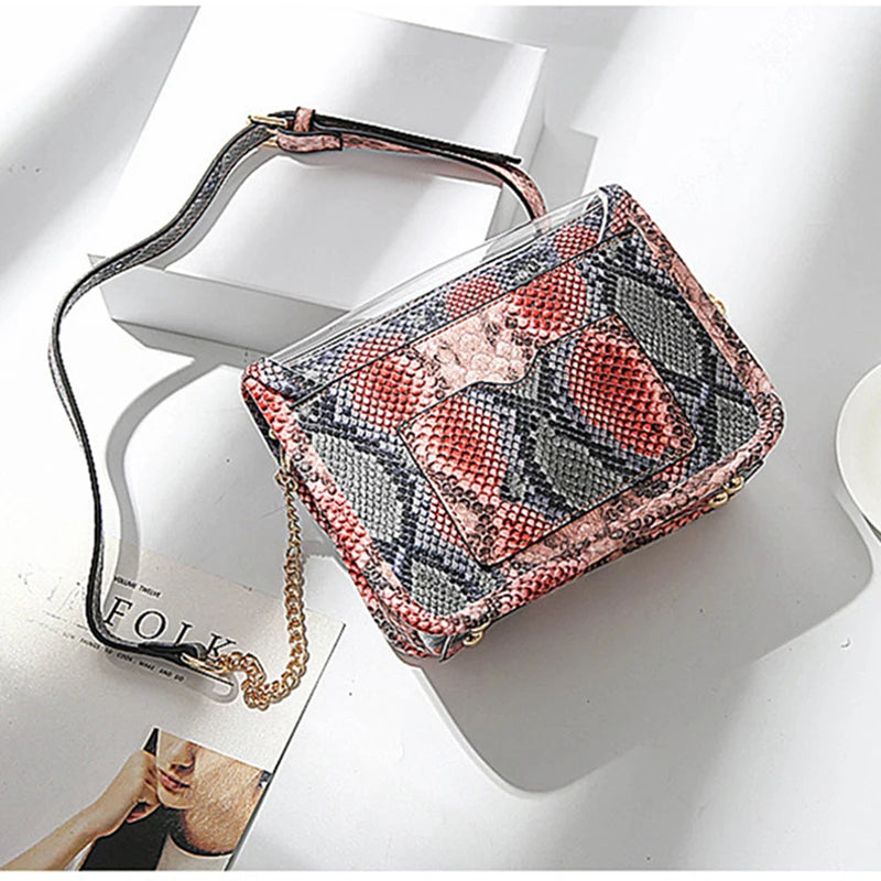 Alirattan Snake Pattern Chain Shoulder Messenger Bag