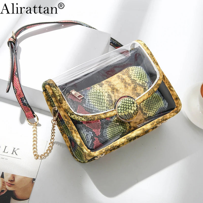 Alirattan Snake Pattern Chain Shoulder Messenger Bag