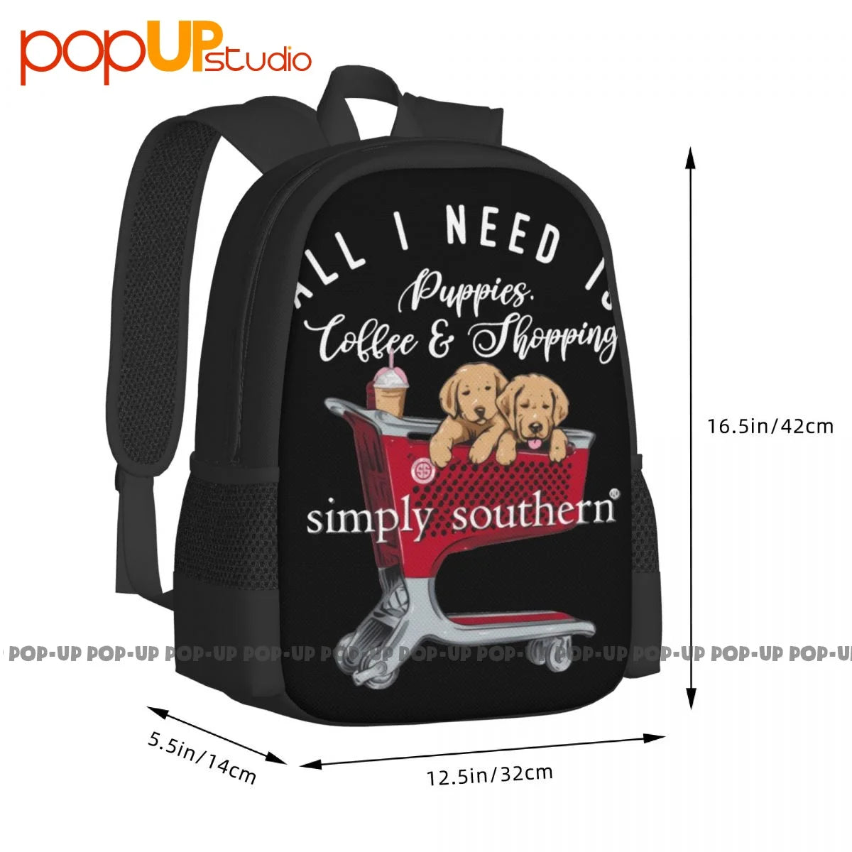 Puppies Coffee Shopping Backpack Large Capacity Bookbag Schoolbag