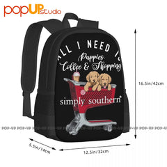 Puppies Coffee Shopping Backpack Large Capacity Bookbag Schoolbag