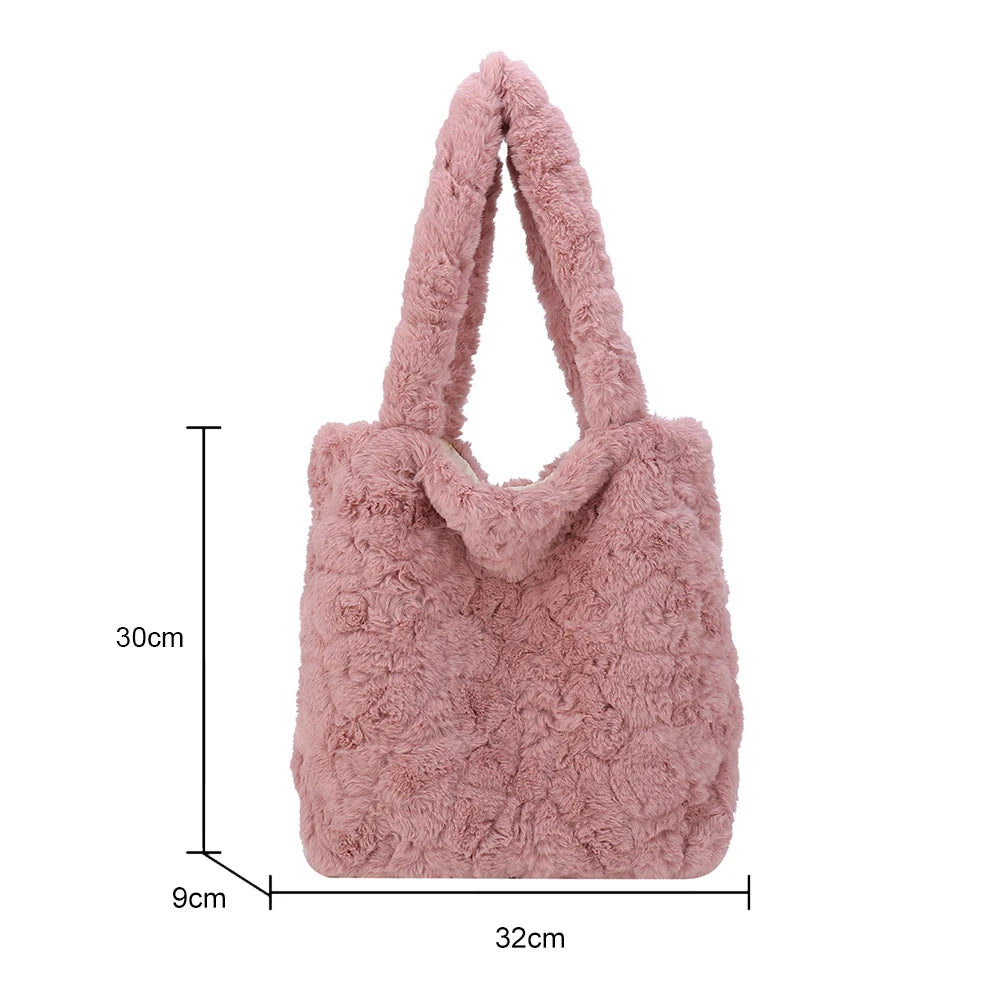 Fluffy Tote Bag Pink Faux Fur Hobo Bag Korea INS Handbag Purses Clutch