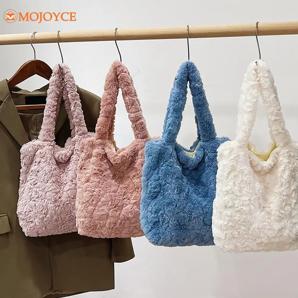 Fluffy Tote Bag Pink Faux Fur Hobo Bag Korea INS Handbag Purses Clutch