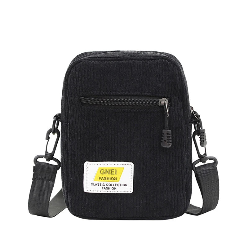 Corduroy Zipper Messenger Bag Shoulder Bag Multi-Layer Street Shoulder Bag