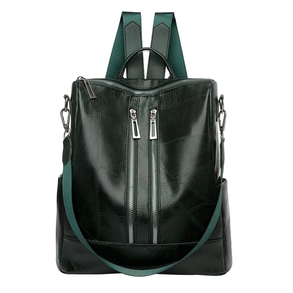 Solid Knapsacks PU Leather Backpack Large Capacity Women Rucksacks