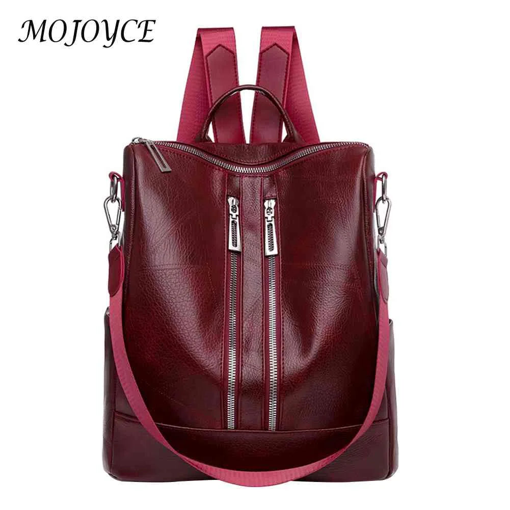 Solid Knapsacks PU Leather Backpack Large Capacity Women Rucksacks