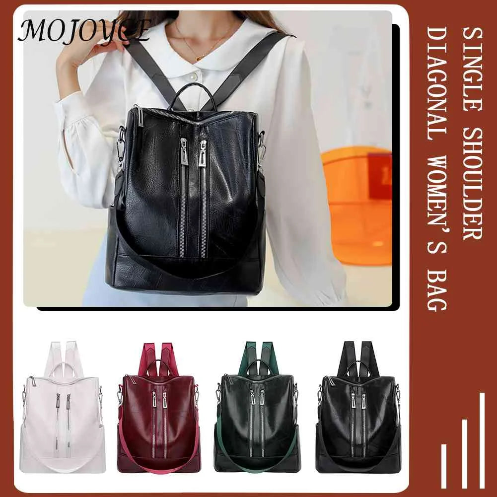 Solid Knapsacks PU Leather Backpack Large Capacity Women Rucksacks