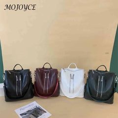Solid Knapsacks PU Leather Backpack Large Capacity Women Rucksacks