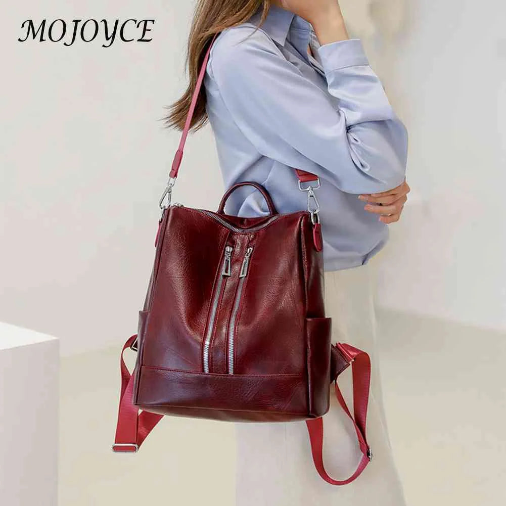 Solid Knapsacks PU Leather Backpack Large Capacity Women Rucksacks