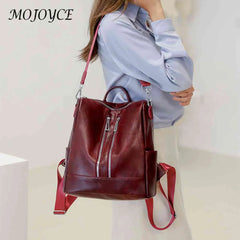 Solid Knapsacks PU Leather Backpack Large Capacity Women Rucksacks