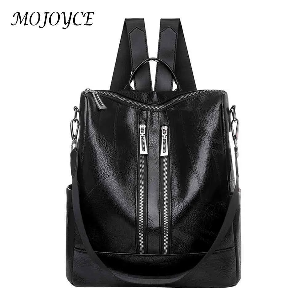 Solid Knapsacks PU Leather Backpack Large Capacity Women Rucksacks
