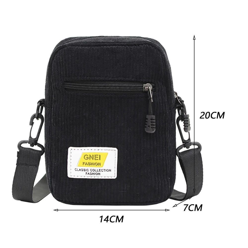 Corduroy Shoulder Bag Zipper Messenger Multi-layer Crossbody Bag