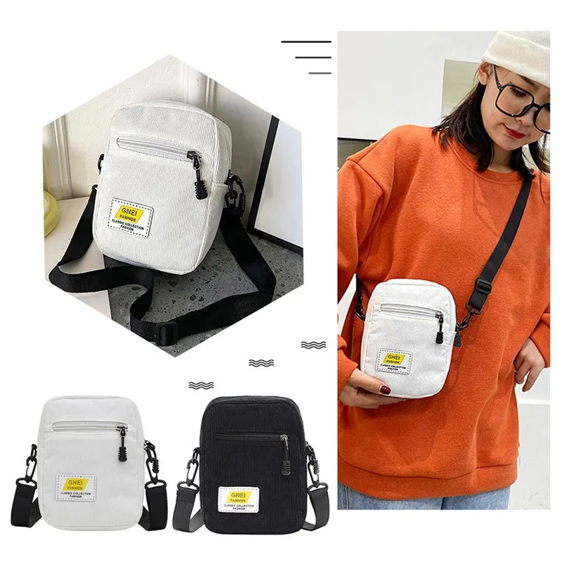 Corduroy Shoulder Bag Zipper Messenger Bag Autumn Winter Street Bag