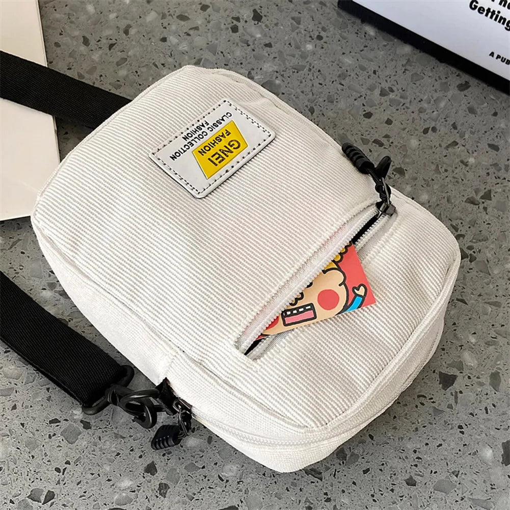 Corduroy Zipper Messenger Bag Autumn Winter Street Shoulder Bag