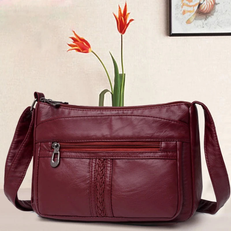 Solid Women Messenger Bag Phone Holder Shoulder Bags Pu Leather Female Handbag