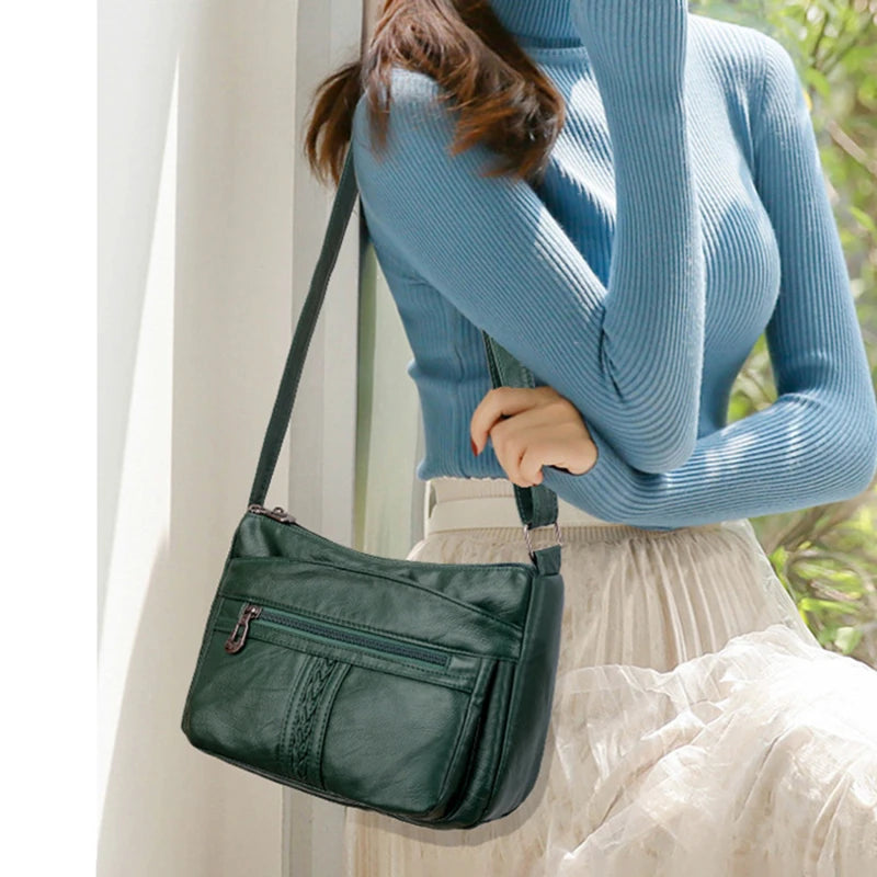 Solid Women Messenger Bag Phone Holder Shoulder Bags Pu Leather Female Handbag