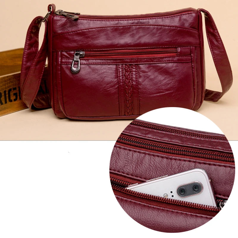 Solid Women Messenger Bag Phone Holder Shoulder Bags Pu Leather Female Handbag