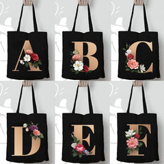 Alphabet Flowers Printed Shoulder Bags for Female Shopping Totes