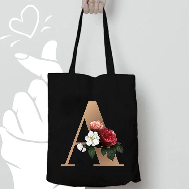 Alphabet Flowers Printed Shoulder Bags for Female Shopping Totes