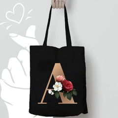 Alphabet Flowers Printed Shoulder Bags for Female Shopping Totes