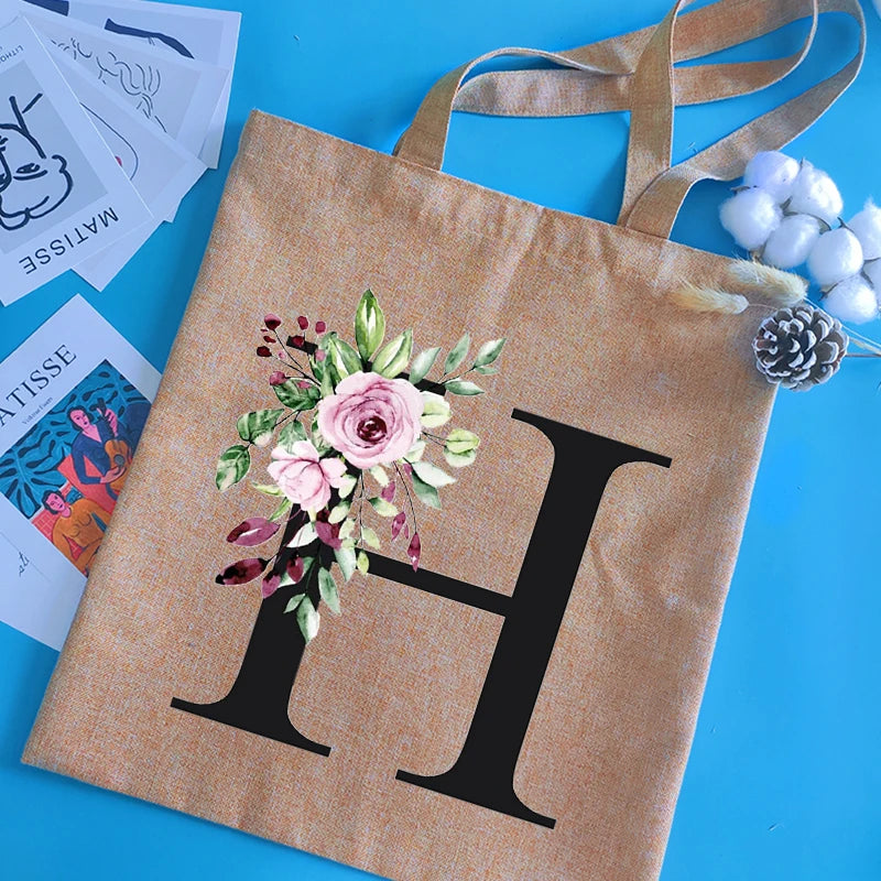 Alphabet Print Shopping Bag Canvas Bags Large Capacity College Handbag