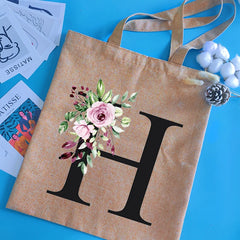 Alphabet Print Shopping Bag Canvas Bags Large Capacity College Handbag