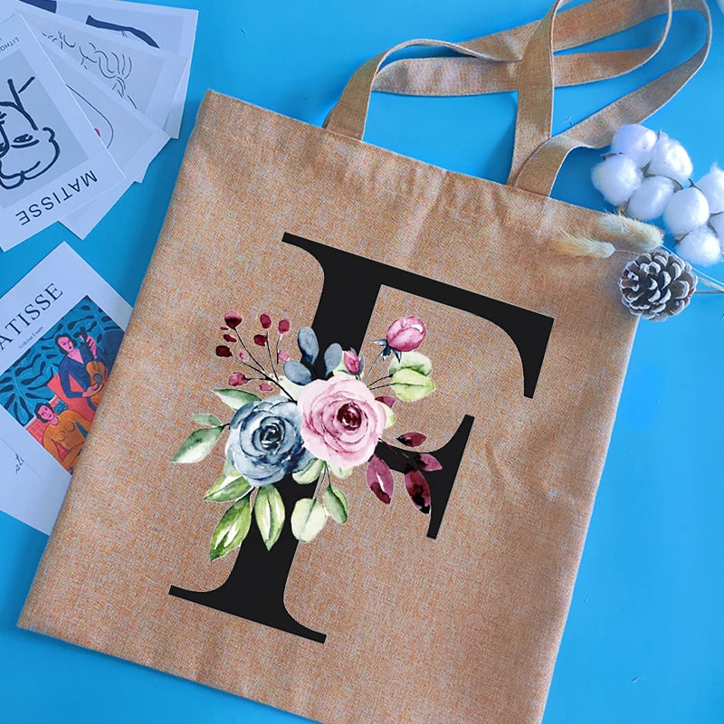 Alphabet Print Shopping Bag Canvas Bags Large Capacity College Handbag
