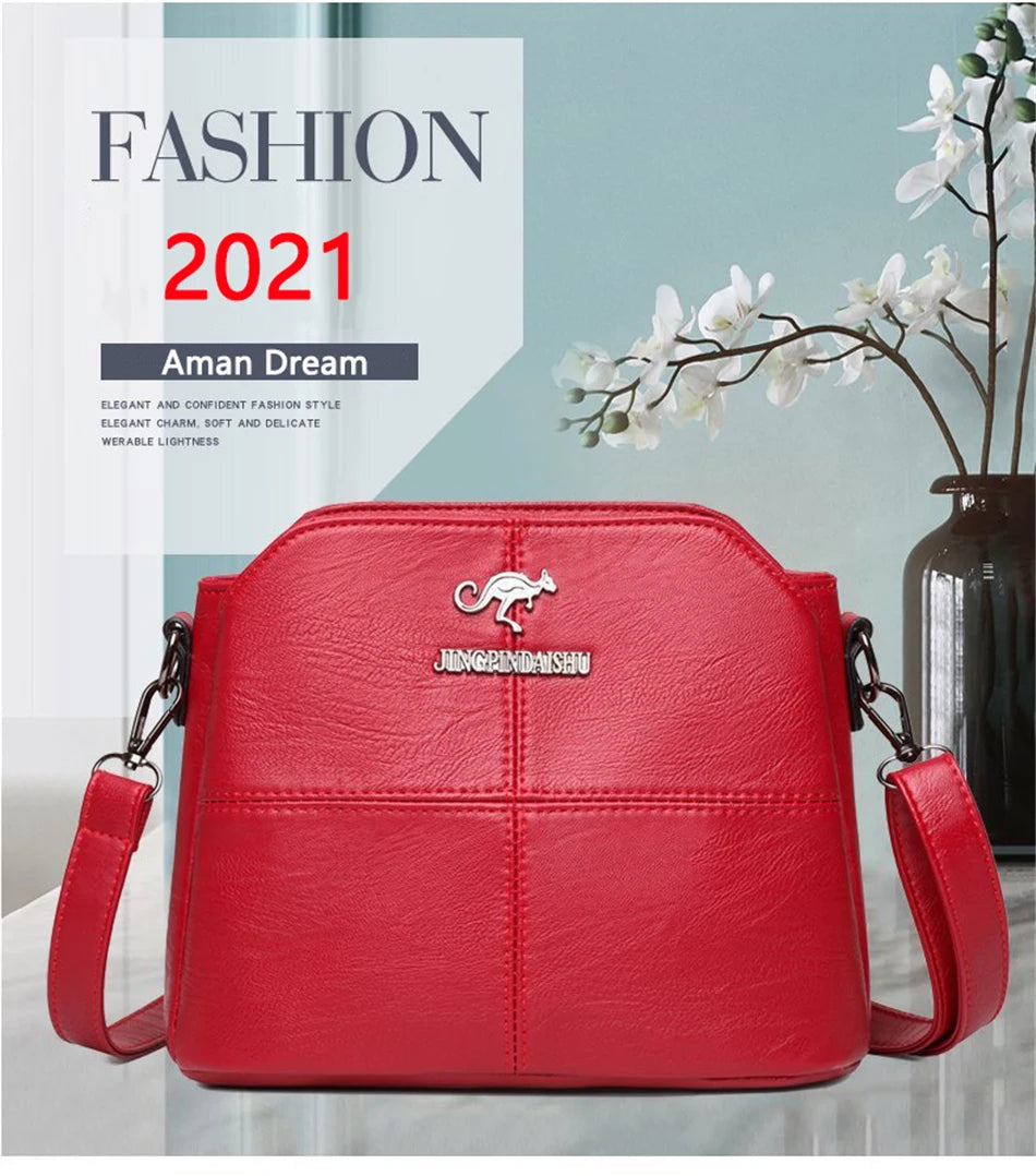 Aman Dream 3 Layers Pu Leather Shoulder Crossbody Bags for Women