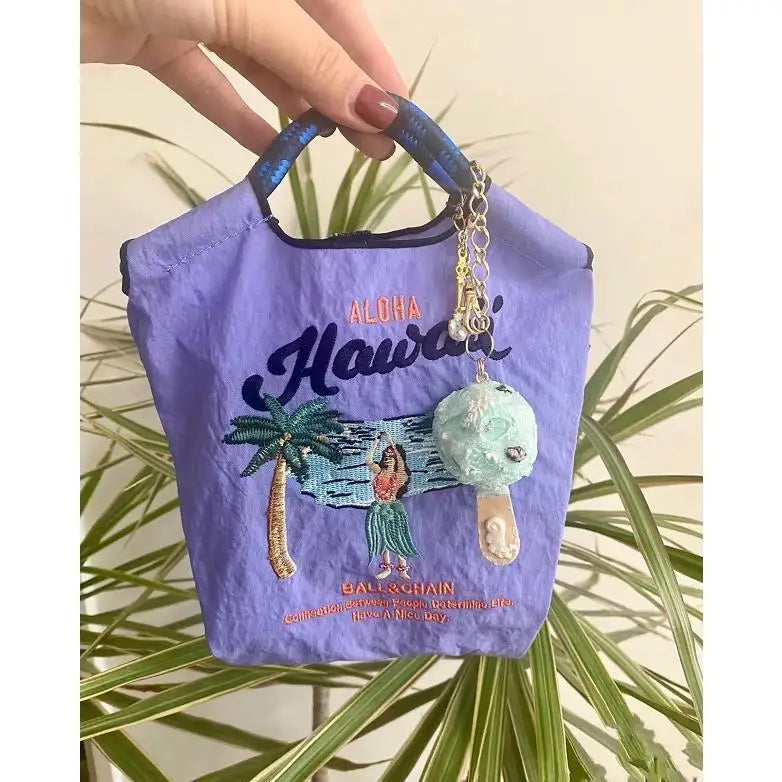 Hawaiian Vacation Embroidered Mini Bag Cartoon Tote Eco-Friendly Nylon Pouch