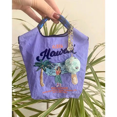 Hawaiian Vacation Embroidered Mini Bag Cartoon Tote Eco-Friendly Nylon Pouch
