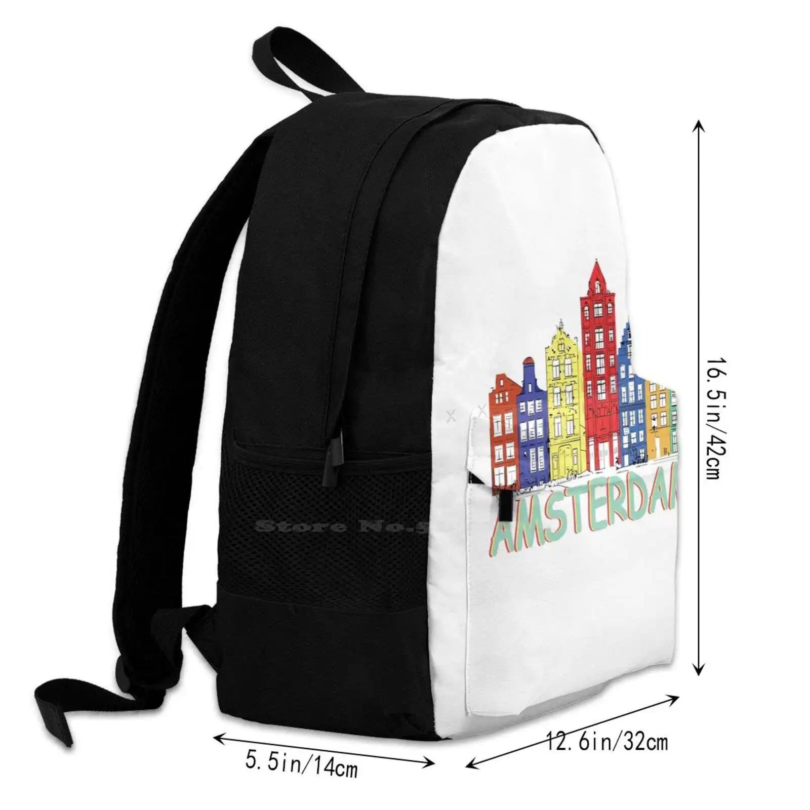 Amsterdam Art Large Capacity Backpack Laptop Travel Bags