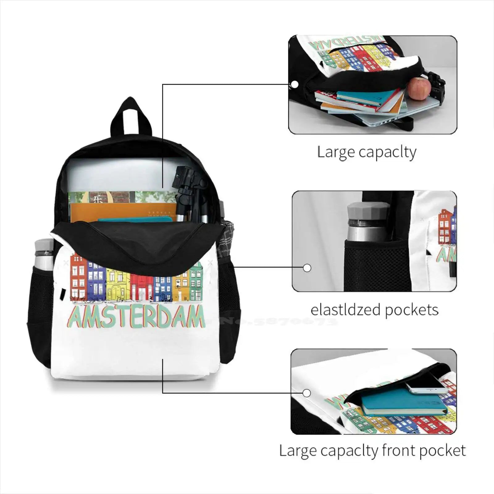 Amsterdam Art Large Capacity Backpack Laptop Travel Bags