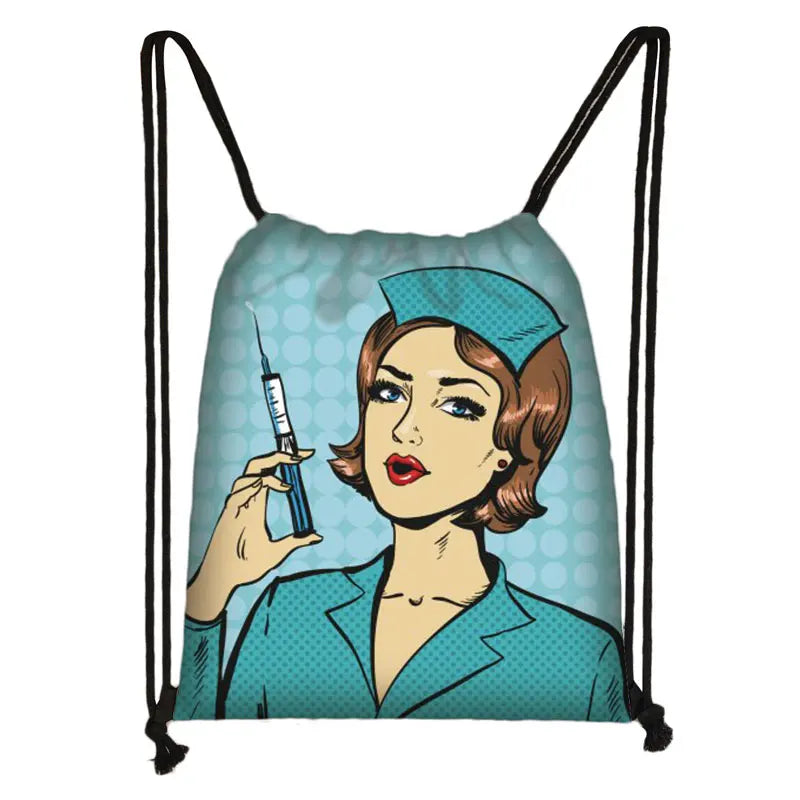 Crown Nurse Drawstring Bag Schoolbags Teenager Storage Bag