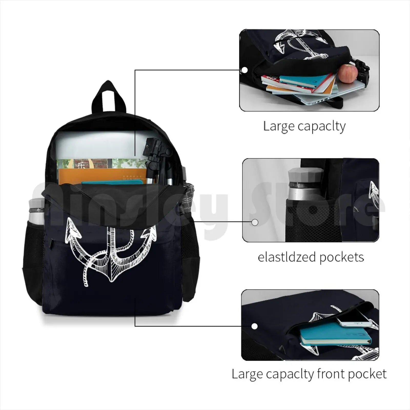 Anchor & Steering Wheel Outdoor Hiking Backpack Waterproof Camping Travel