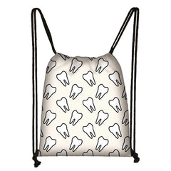 Angel Teeth Print Backpack Girls Dental Hygienist Drawstring Bag