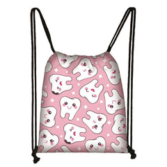 Angel Teeth Print Backpack Girls Dental Hygienist Drawstring Bag