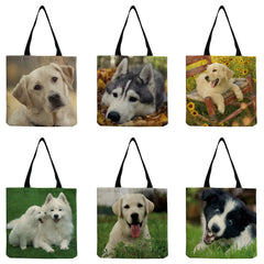 Dog Printed Women Shoulder Bag Eco-Friendly Storage Handbag