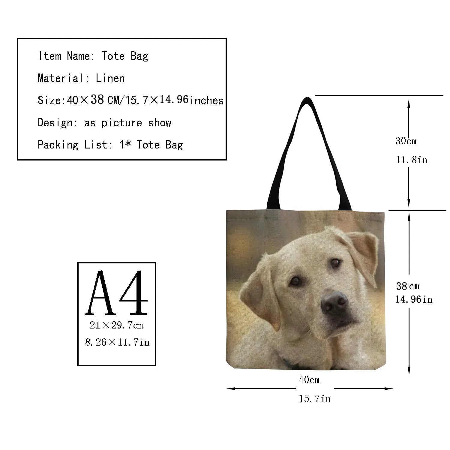 Dog Printed Women Shoulder Bag Eco-Friendly Storage Handbag