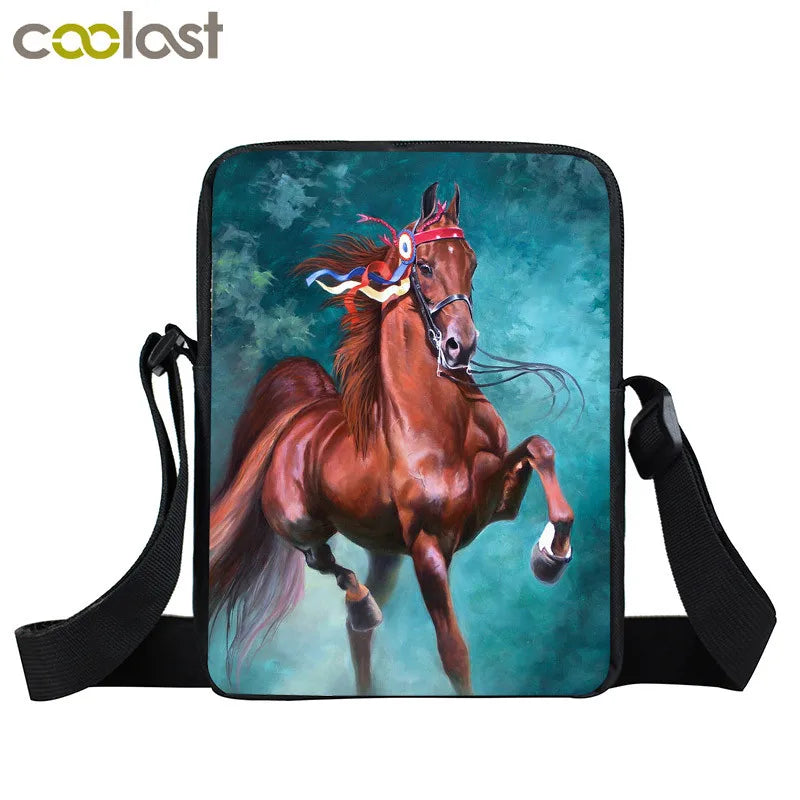 Horse Messenger Bag Women Handbag Satchel Canvas Cross Bag Girls Shoulder Bag