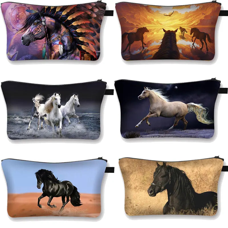 Horse Print Women's Cosmetic Bag Makeup Case Travel Organizer