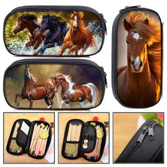 Horse Print Cosmetic Bag Student Stationery Storage Women Portable Pencil Bags
