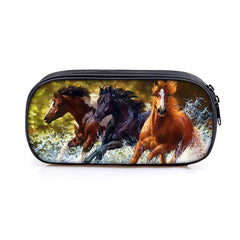 Horse Print Cosmetic Bag Student Stationery Storage Women Portable Pencil Bags