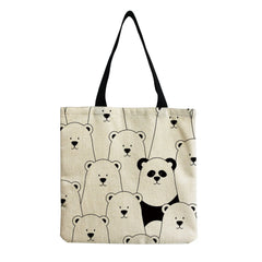 Panda Printed Cartoon Women Shoulder Bag Eco-Friendly Foldable Shopping Tote