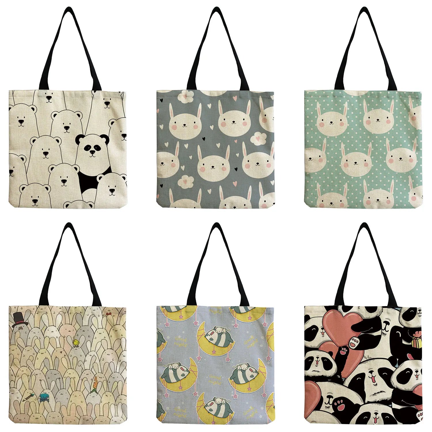 Panda Printed Cartoon Women Shoulder Bag Eco Friendly Foldable Shopping Tote