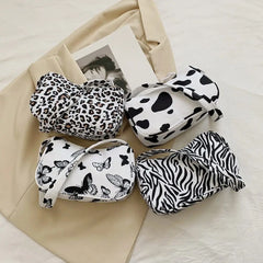 Animal Pattern Print Canvas Shoulder Underarm Bag Ladies Small Purse Handbags