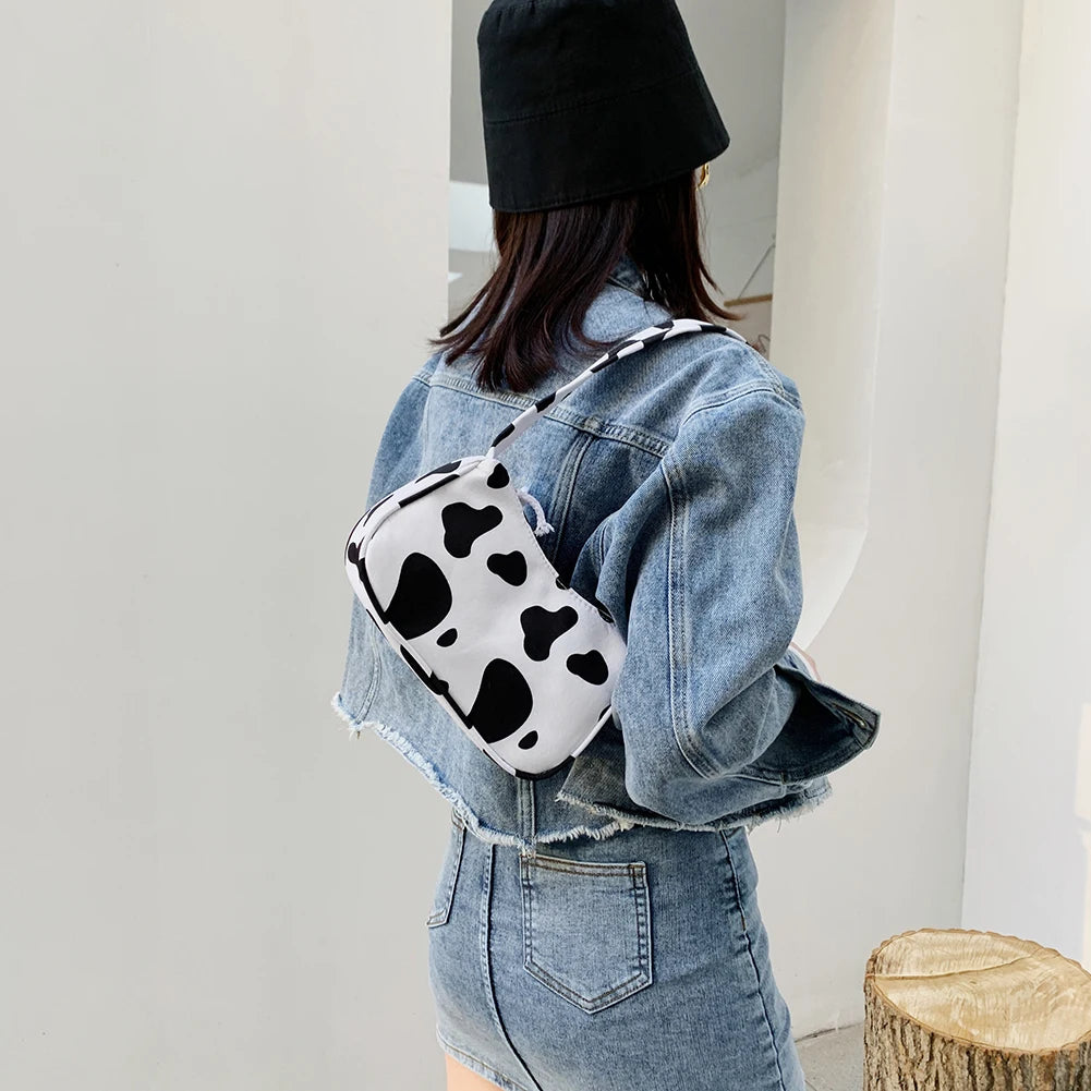 Animal Print Canvas Shoulder Bag Vintage Ladies Small Purse Handbags
