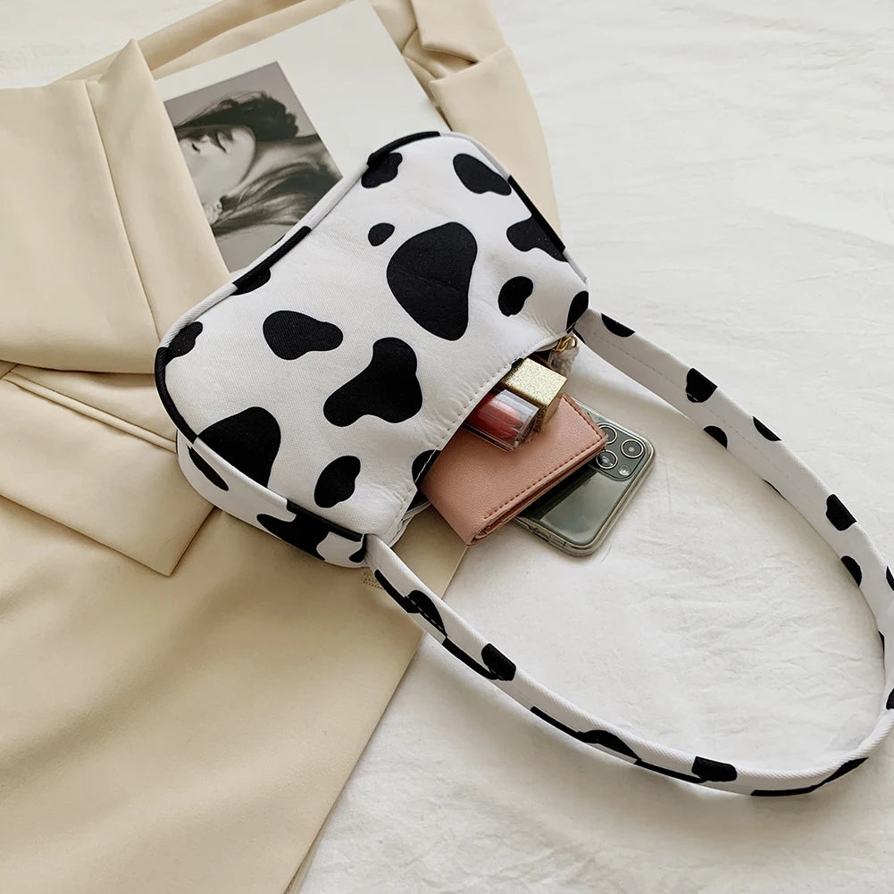 Animal Print Canvas Shoulder Bag Vintage Ladies Small Purse Handbags