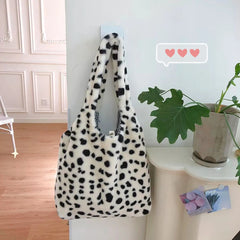 Animal Print Shoulder Bag Leopard Cow Pattern Retro Handheld Shopping Bag