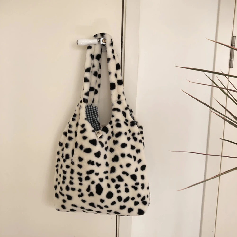 Leopard Cow Pattern Tote Bag for Women, Retro Handbag, Large Capacity