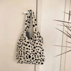 Leopard Cow Pattern Tote Bag for Women, Retro Handbag, Large Capacity