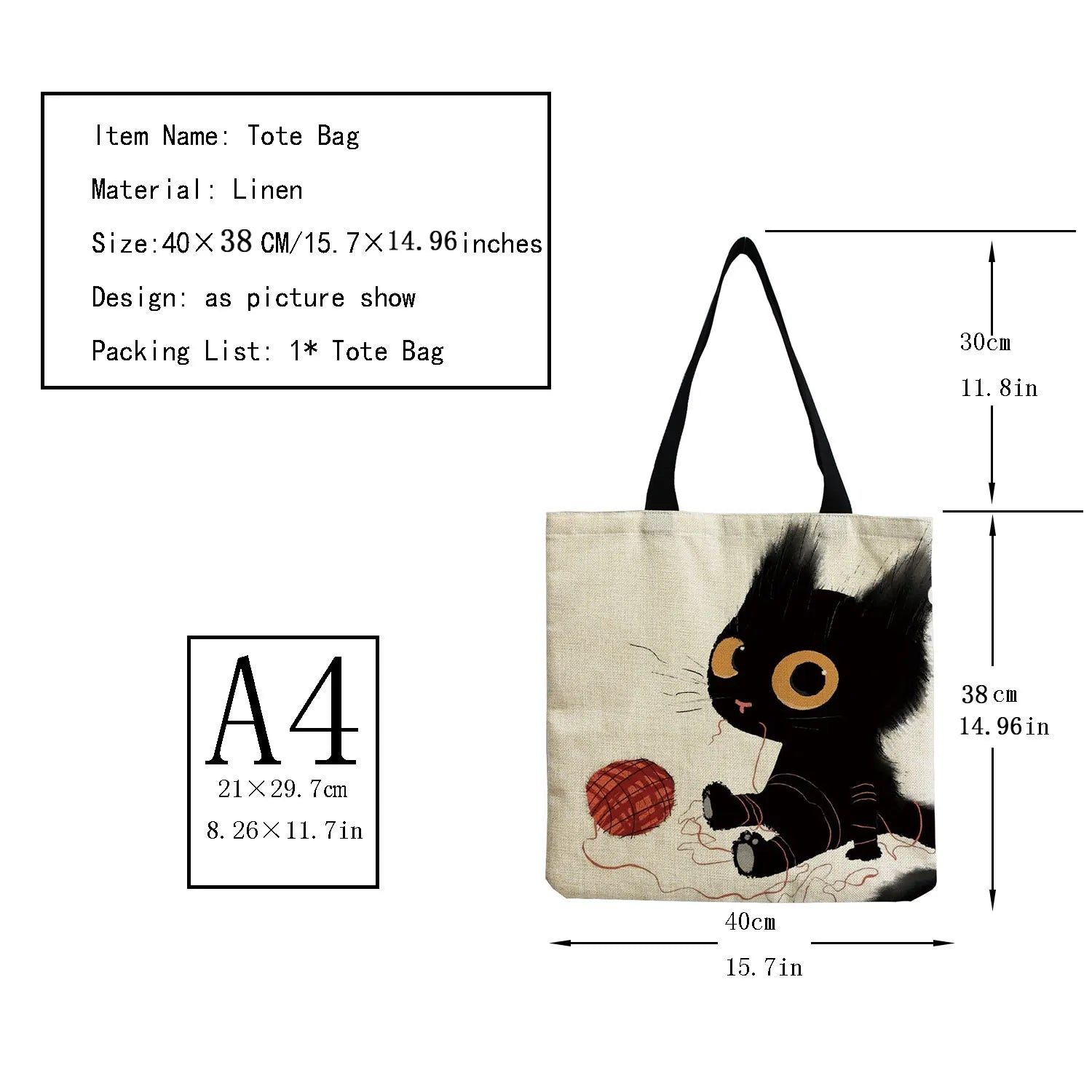 Cartoon Cat Tote Shoulder Bag for Women